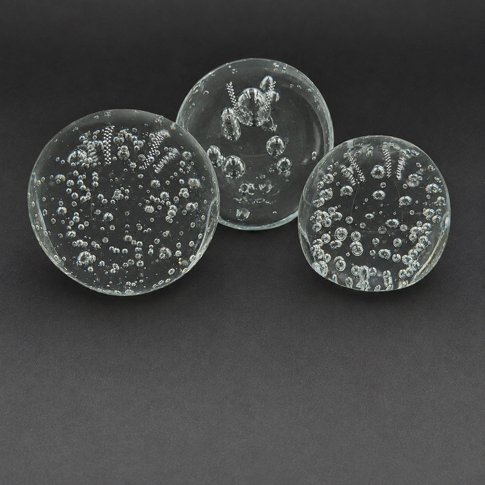 Vintage Controlled Bubble Paperweights Set of 3 Clear Art Glass Norleans Japan